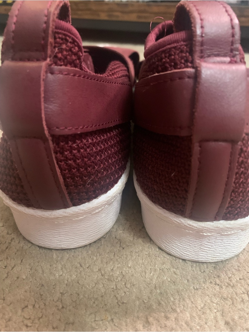 Adidas Superstar Burgundy Slip-On Knit Sneakers with White Shell Toe - Picture 3 of 7